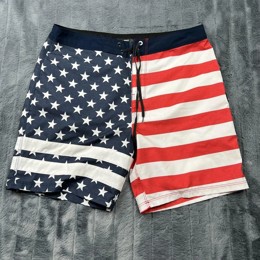 Hurley Board Shorts Mens 32 Multicolor American Flag Patriotic Swim Trunks